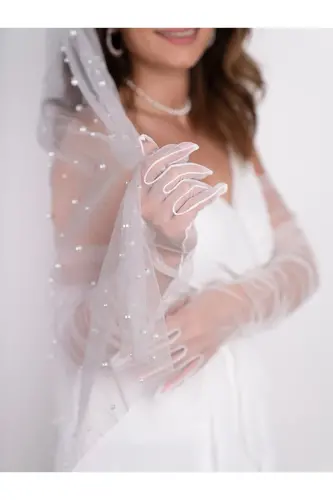 Long White Lace Wedding Gloves - 3