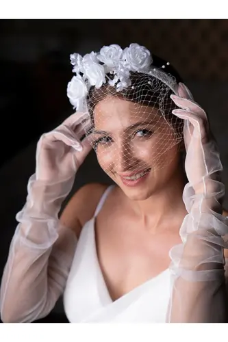 Long White Lace Wedding Gloves - 4