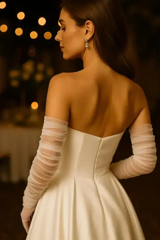 Long White Tulle Wedding Gloves - 3