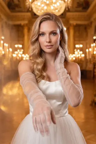 Long White Tulle Wedding Gloves - 8