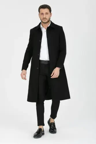 Long, wool blend, slim fit, black cashmere coat - 5