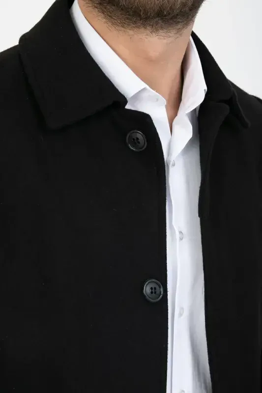 Long, wool blend, slim fit, black cashmere coat - 6