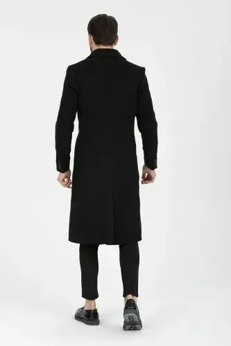 Long, wool blend, slim fit, black cashmere coat - 7
