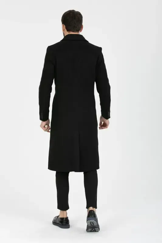 Long, wool blend, slim fit, black cashmere coat - 7