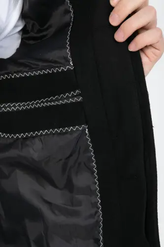 Long, wool blend, slim fit, black cashmere coat - 5