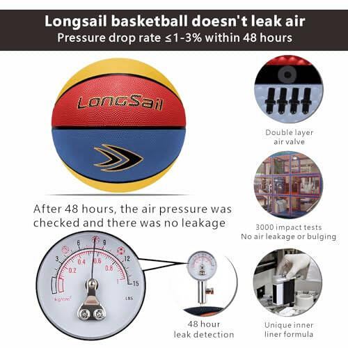 Longsail Full Size Basketball Rubber- Leather,Indoor-Outdoor-Pool,with Pump(Deflated) - 11
