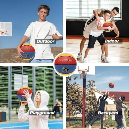 Longsail Full Size Basketball Rubber- Leather,Indoor-Outdoor-Pool,with Pump(Deflated) - 6
