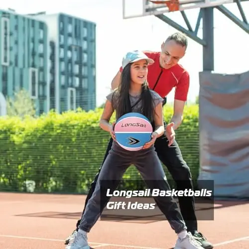 Longsail Full Size Basketball Rubber- Leather,Indoor-Outdoor-Pool,with Pump(Deflated) - 5