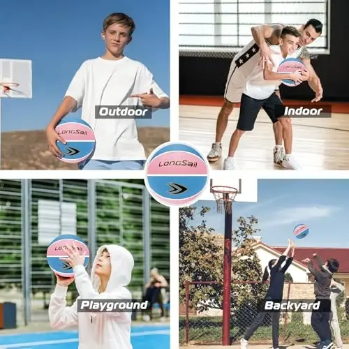 Longsail Full Size Basketball Rubber- Leather,Indoor-Outdoor-Pool,with Pump(Deflated) - 6