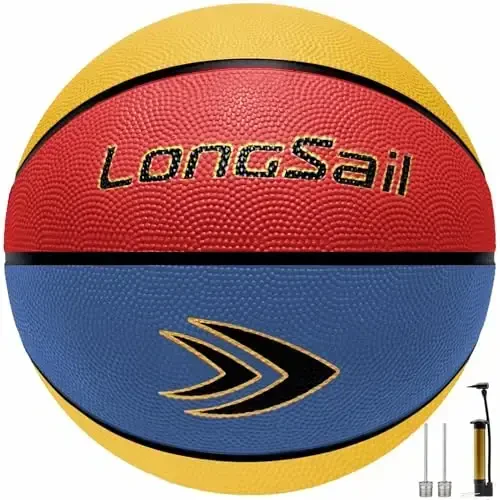 Longsail Full Size Basketball Rubber- Leather,Indoor-Outdoor-Pool,with Pump(Deflated) - 1