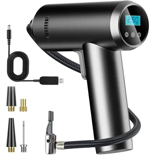 LONLEEYU Cordless Tire Inflator Portable Air Compressor, 150 PSI Handheld Rechargeable Electric Tire Air Pump with Smart Digital Pressure Gauge, LED Light, Auto-Shutoff for Cars Motorcycle Bike Ball - 1