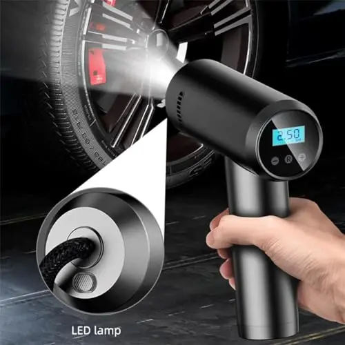 LONLEEYU Cordless Tire Inflator Portable Air Compressor, 150 PSI Handheld Rechargeable Electric Tire Air Pump with Smart Digital Pressure Gauge, LED Light, Auto-Shutoff for Cars Motorcycle Bike Ball - 4