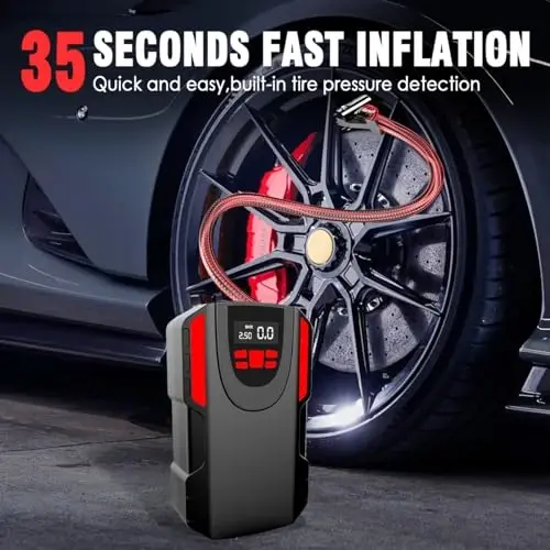 LONLEEYU Tire Inflator, 120W Portable Air Compressor Pump for Car Tires with Tire Pressure Detection Preset and Auto Shutoff, 12V Up to 150PSI Tire Pump with Digital Pressure Gauge and LED Light - 3