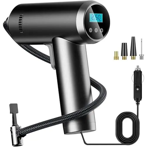 LONLEEYU Tire Inflator Portable Air Compressor, 12V DC Auto Air Pump for Car Tires, 150 PSI with Smart Digital Pressure Gauge and Emergency LED Light for Motorcycles, Bicycle, Balloons 