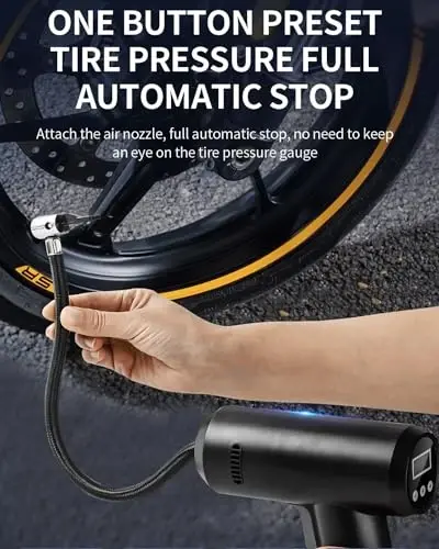 LONLEEYU Tire Inflator Portable Air Compressor, 12V DC Auto Air Pump for Car Tires, 150 PSI with Smart Digital Pressure Gauge and Emergency LED Light for Motorcycles, Bicycle, Balloons - 3
