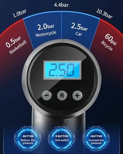 LONLEEYU Tire Inflator Portable Air Compressor, 12V DC Auto Air Pump for Car Tires, 150 PSI with Smart Digital Pressure Gauge and Emergency LED Light for Motorcycles, Bicycle, Balloons - 5