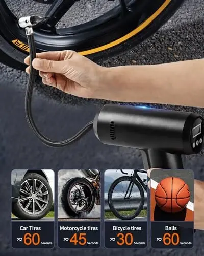 LONLEEYU Tire Inflator Portable Air Compressor, 12V DC Auto Air Pump for Car Tires, 150 PSI with Smart Digital Pressure Gauge and Emergency LED Light for Motorcycles, Bicycle, Balloons - 6
