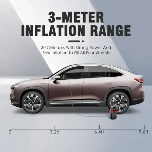 LONLEEYU Насос для накачки шин, портативный воздушный компрессор, 12 В DC Автомобильный воздушный насос для автомобильных шин, 150 PSI с интеллектуальным цифровым манометром и аварийным светодиодным фонарем для мотоциклов, велосипедов, воздушных шаров - 7