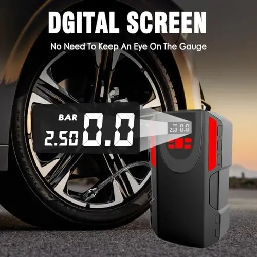 LONLEEYU Shina Inflator Portativ Havo Kompressori, 12V DC Avto Shinalar uchun Havo Nasosi, 150 PSI Smart Raqamli Bosim o'lchagich va Mototsikllar, Velosipedlar, Shariklar uchun Favqulodda LED Chiroq bilan - 4