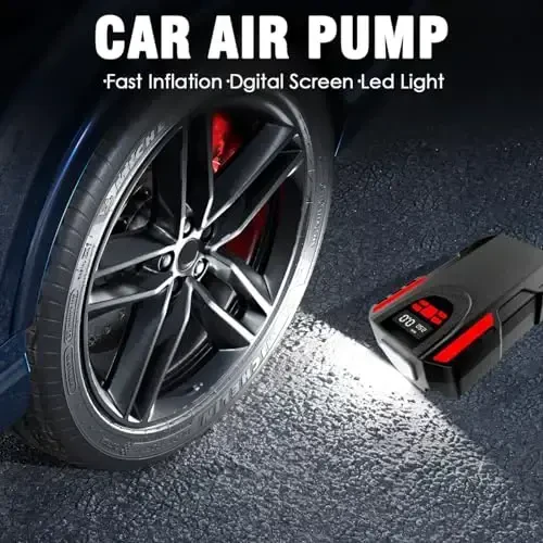 LONLEEYU Shina Inflator Portativ Havo Kompressori, 12V DC Avto Shinalar uchun Havo Nasosi, 150 PSI Smart Raqamli Bosim o'lchagich va Mototsikllar, Velosipedlar, Shariklar uchun Favqulodda LED Chiroq bilan - 6