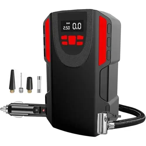 LONLEEYU Tire Inflator, 120W Portable Air Compressor Pump for Car Tires with Tire Pressure Detection Preset and Auto Shutoff, 12V Up to 150PSI Tire Pump with Digital Pressure Gauge and LED Light 
