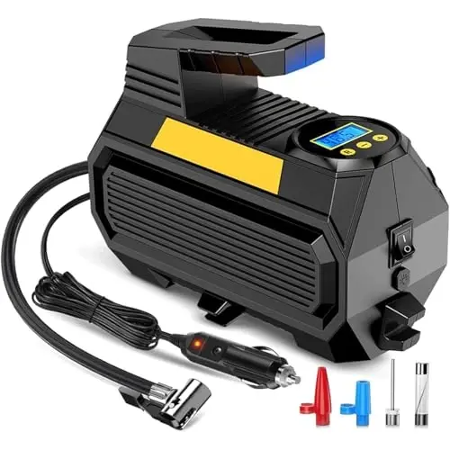LONLEEYU Tire Inflator, Portable Air Compressor Pump for Car Tires, 12V DC Auto Tire Pump with Digital Pressure Gauge, Up to 150PSI with Emergency LED Light for Bicycle, Balloons 
