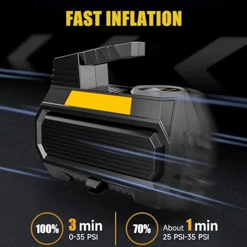 LONLEEYU Tire Inflator, Portable Air Compressor Pump for Car Tires, 12V DC Auto Tire Pump with Digital Pressure Gauge, Up to 150PSI with Emergency LED Light for Bicycle, Balloons - 3