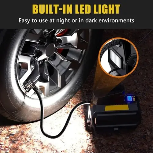 LONLEEYU Tire Inflator, Portable Air Compressor Pump for Car Tires, 12V DC Auto Tire Pump with Digital Pressure Gauge, Up to 150PSI with Emergency LED Light for Bicycle, Balloons - 4