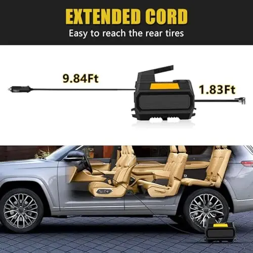 LONLEEYU Tire Inflator, Portable Air Compressor Pump for Car Tires, 12V DC Auto Tire Pump with Digital Pressure Gauge, Up to 150PSI with Emergency LED Light for Bicycle, Balloons - 5