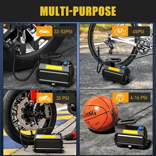 LONLEEYU Tire Inflator, Portable Air Compressor Pump for Car Tires, 12V DC Auto Tire Pump with Digital Pressure Gauge, Up to 150PSI with Emergency LED Light for Bicycle, Balloons - 6