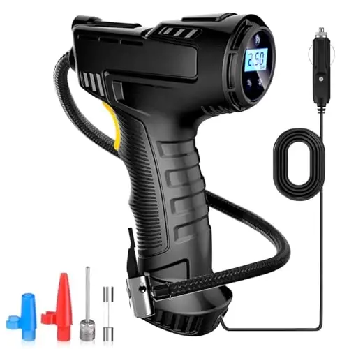 LONLEEYU Tire Inflator,120W Portable Air Compressor Pump for Car Tires with Tire Pressure Detection Preset and Auto Shutoff, 12V Up to 150 PSI Tire Pump with Digital Pressure Gauge and LED Light - LONLEEYU