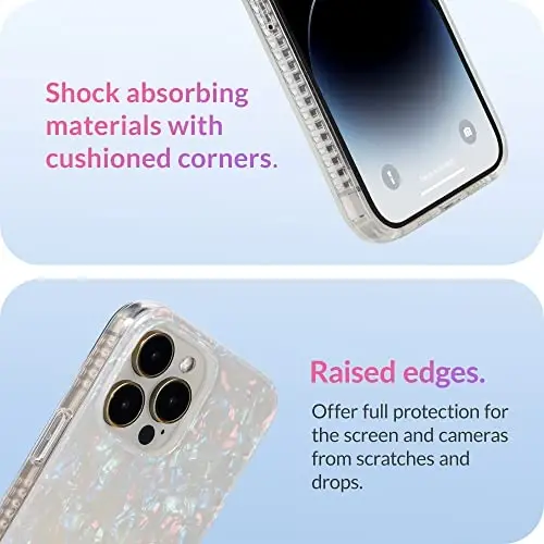 LONLI Hue White Pearl Tort Phone Case for iPhone 14 Pro Case | 360Ã‚° Shock-Absorbent Bumper, Cute, Unique, Aesthetic, Phone Cover, for Women and Girls - 4