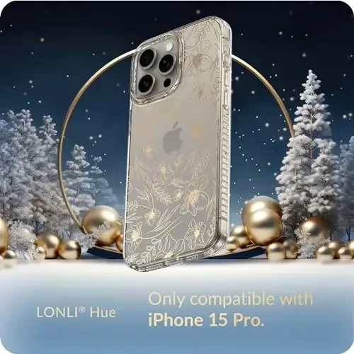 LONLI Hue Case для iPhone 15 Pro - [360° Shock-Absorbent Bumper] - [Cute and Unique Phone Cover for Girls and Women] - Gold Floral - 2