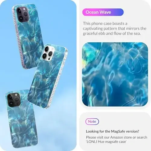 LONLI Hue Case for iPhone 14 Pro - [360° Shock-Absorbent Bumper] - [Cute and Unique Phone Cover for Girls and Women] - Ocean Wave - 3
