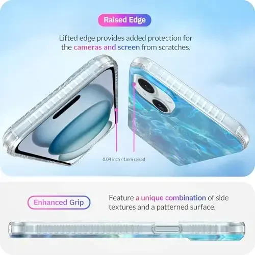 LONLI Hue Case for iPhone 15 - [360° Shock-Absorbent Bumper] - [Cute and Unique Phone Cover for Girls and Women] - Ocean Wave - 5