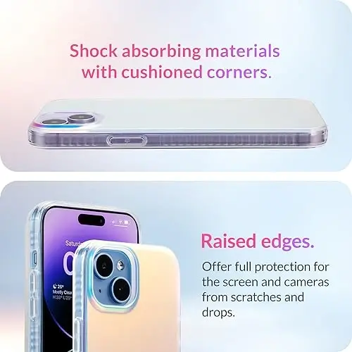 LONLI Hue Case for iPhone 15 - [360° Zarba Bardosh Bumper] - [Qizlar va Ayollar uchun Chiroyli va Noyob Telefondagi Qopqoq] - Fluoressent Holografik Iridescent - 4