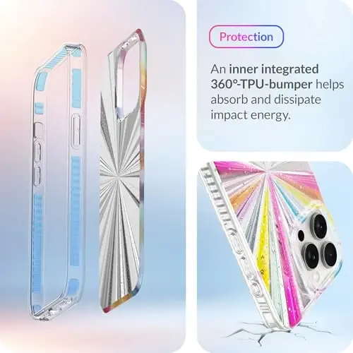 LONLI Hue Case for iPhone 15 Pro - [360° zarbani o'zlashtiruvchi bamper] - [Qizlar va ayollar uchun yoqimli va noyob telefon qopqog'i] - Kosmik Portal - 4