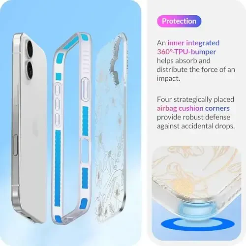 LONLI Hue Case for iPhone 16 Plus - [360° Shock-Absorbent Bumper] - [Cute and Unique Phone Cover for Girls and Women] - Gold Floral - 4