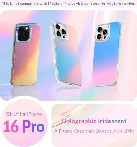 LONLI Hue Case for iPhone 16 Pro - [360° Shock-Absorbent Bumper] - [Cute and Unique Phone Cover for Girls and Women] - Fluorescent Holographic Iridescent - LONLI (1)