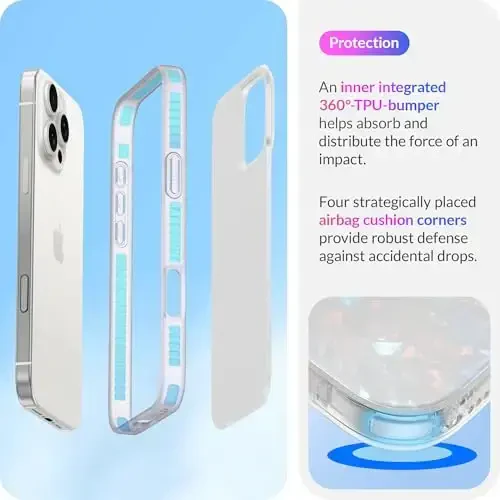 LONLI Hue Case for iPhone 16 Pro - [360° Shock-Absorbent Bumper] - [Cute and Unique Phone Cover for Girls and Women] - White Pearl Tort - 4