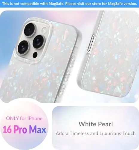 LONLI Hue Case for iPhone 16 Pro Max - [360° Shock-Absorbent Bumper] - [Cute and Unique Phone Cover for Girls and Women] - White Pearl Tort - 2