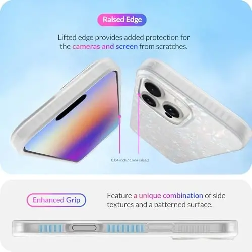 LONLI Hue Case for iPhone 16 Pro Max - [360° Shock-Absorbent Bumper] - [Cute and Unique Phone Cover for Girls and Women] - White Pearl Tort - 5