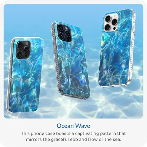LONLI Hue Case iPhone 15 Pro Max uchun - [360° zarbani yutuvchi bamper] - [Qizlar va ayollar uchun yoqimli va noyob telefon qopqog'i] - Ocean Wave - 2