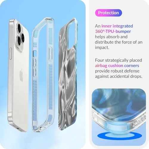LONLI Hue Case iPhone 15 Pro Max uchun - [360° zarbani yutuvchi bamper] - [Qizlar va ayollar uchun yoqimli va noyob telefon qopqog'i] - Ocean Wave - 4