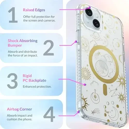 LONLI Hue - чехол для iPhone 15 [совместим с Magsafe] - чехол для телефона Cosmic Stars - [бампер с амортизацией 360°] - милый, уникальный и эстетичный чехол для телефона для девочек и женщин - 6