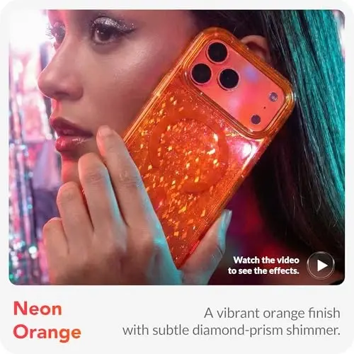 LONLI Hue - Чехол Prism Diamond Series для iPhone 17 Pro, защитный телефонный чехол Cosmic Orange Diamond-Shimmer для девочек и женщин, оранжевый TPU с мощным магнитным кольцом для Magsafe - 2