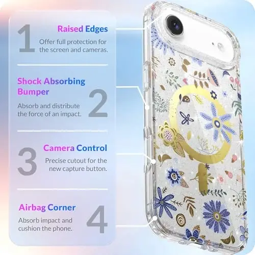 LONLI Hue - Aesthetic Botanical Garden Gold Ring Magnetic Phone Case | For iPhone 17 Air, Compatible with MagSafe, Strong Magnets, Cute Unique Aesthetic for Girls and Women - 4