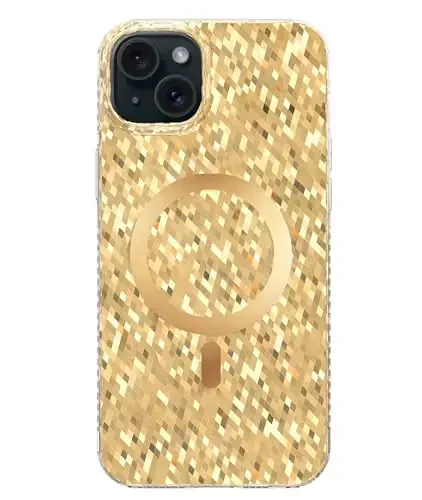 LONLI Hue - Champagne Gold Diamond Facet Sparkling Magnetic iPhone 15 uchun telefon g'ilofi - [Magsafe bilan mos keladi] - [Sparkle Glow Finish, Luxe Glitter Protection] - iPhone 15 uchun - 1