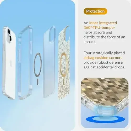 LONLI Hue - Champagne Gold Diamond Facet Sparkling Magnetic iPhone 15 uchun telefon g'ilofi - [Magsafe bilan mos keladi] - [Sparkle Glow Finish, Luxe Glitter Protection] - iPhone 15 uchun - 4