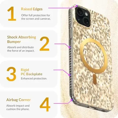 LONLI Hue - Champagne Gold Diamond Facet Sparkling Magnetic iPhone 15 uchun telefon g'ilofi - [Magsafe bilan mos keladi] - [Sparkle Glow Finish, Luxe Glitter Protection] - iPhone 15 uchun - 6